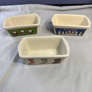Vintage Christmas Mini Loaf Baking Pan Set Stoneware LTD Commodities Set Of 3